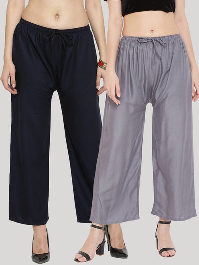 Clora Solid Navy Blue & Grey Rayon Palazzo (Pack Of 2)