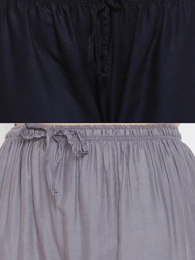Clora Solid Navy Blue & Grey Rayon Palazzo (Pack Of 2)