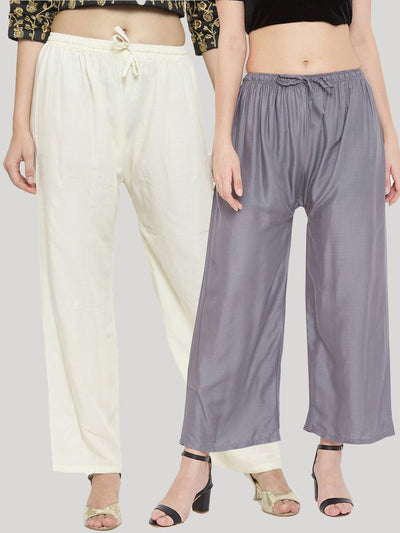 Clora Solid Cream & Grey Rayon Palazzo (Pack Of 2)