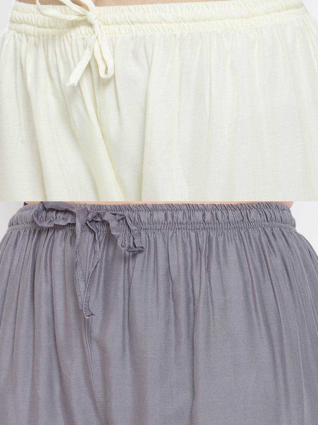 Clora Solid Cream & Grey Rayon Palazzo (Pack Of 2)
