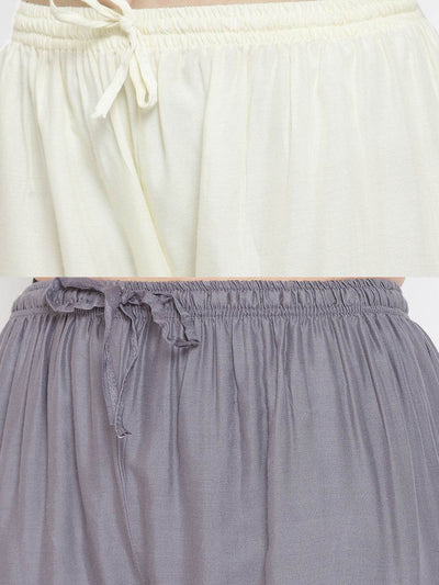 Clora Solid Cream & Grey Rayon Palazzo (Pack Of 2)