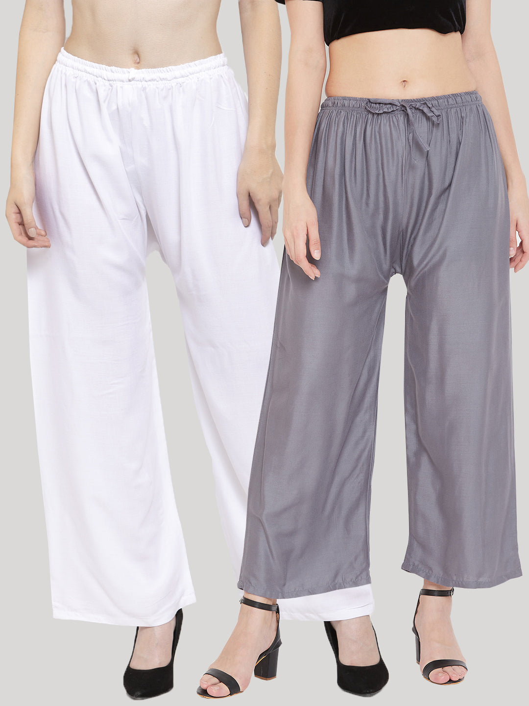 Clora Solid White & Grey Rayon Palazzo (Pack Of 2)