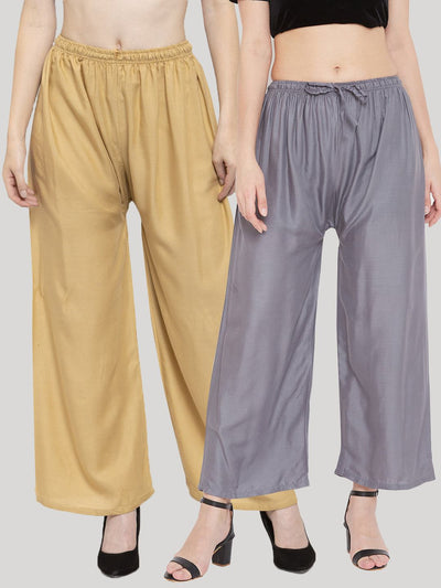 Clora Solid Fawn & Grey Rayon Palazzo (Pack Of 2)