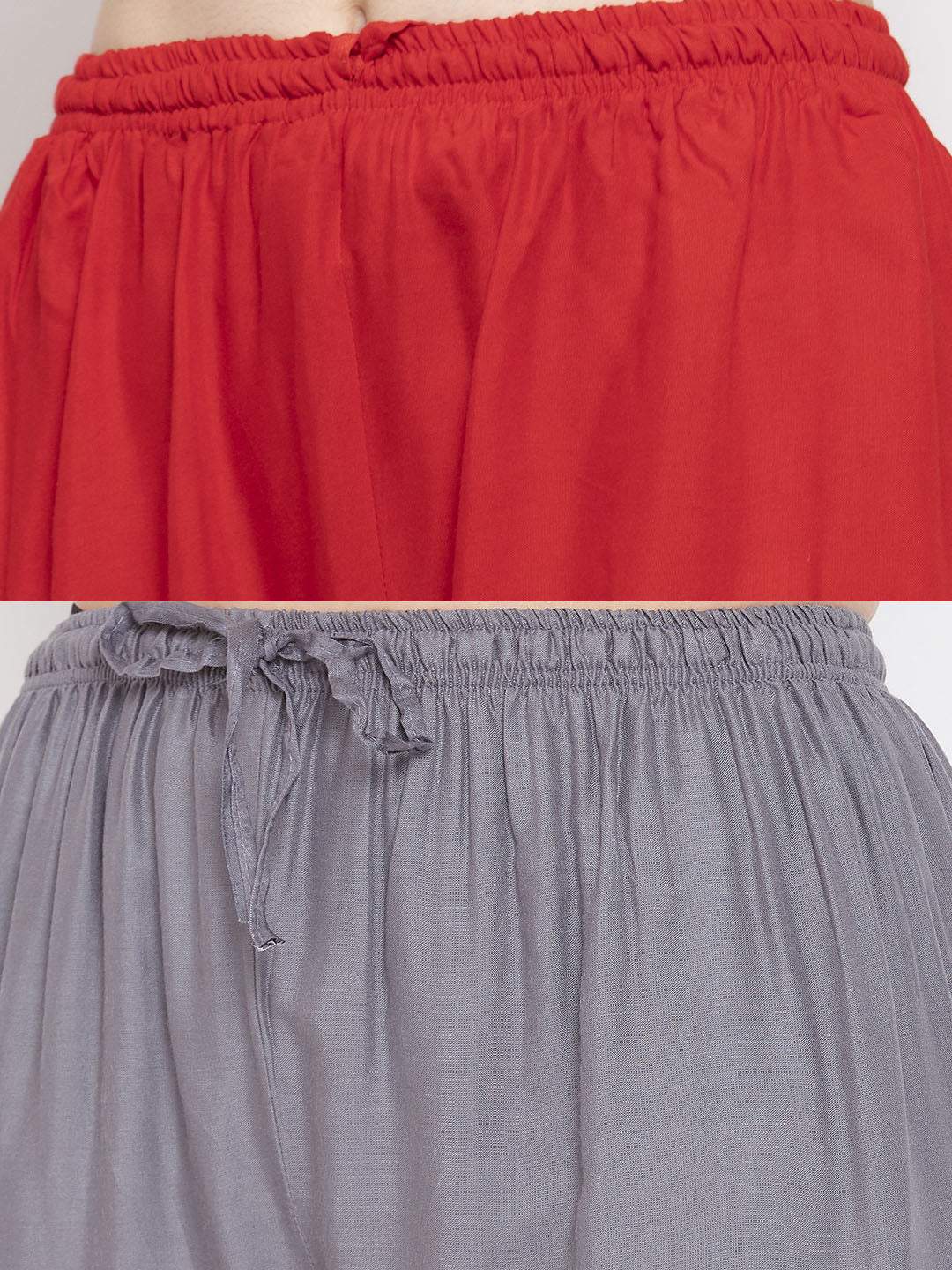 Clora Solid Red & Grey Rayon Palazzo (Pack Of 2)