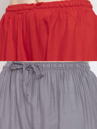 Clora Solid Red & Grey Rayon Palazzo (Pack Of 2)