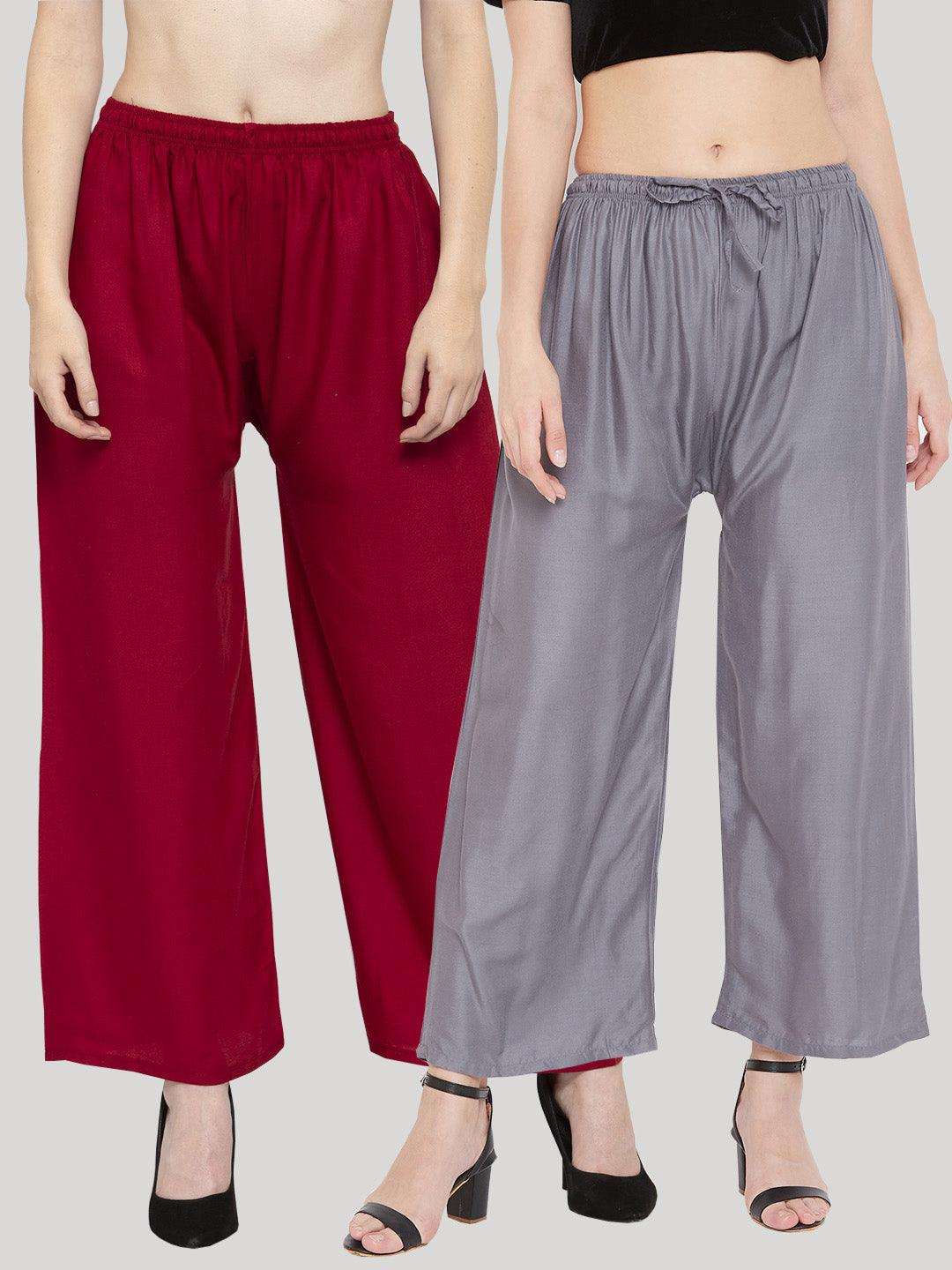 Clora Solid Maroon & Grey Rayon Palazzo (Pack Of 2)