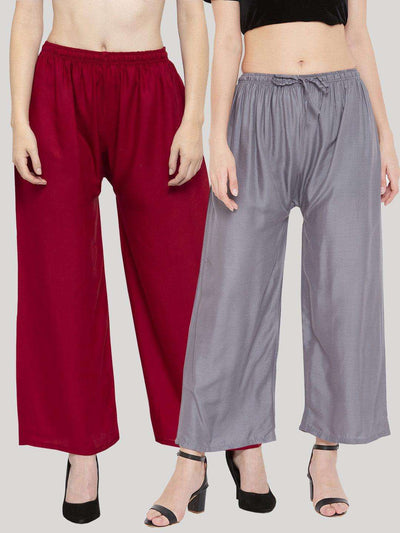 Clora Solid Maroon & Grey Rayon Palazzo (Pack Of 2)