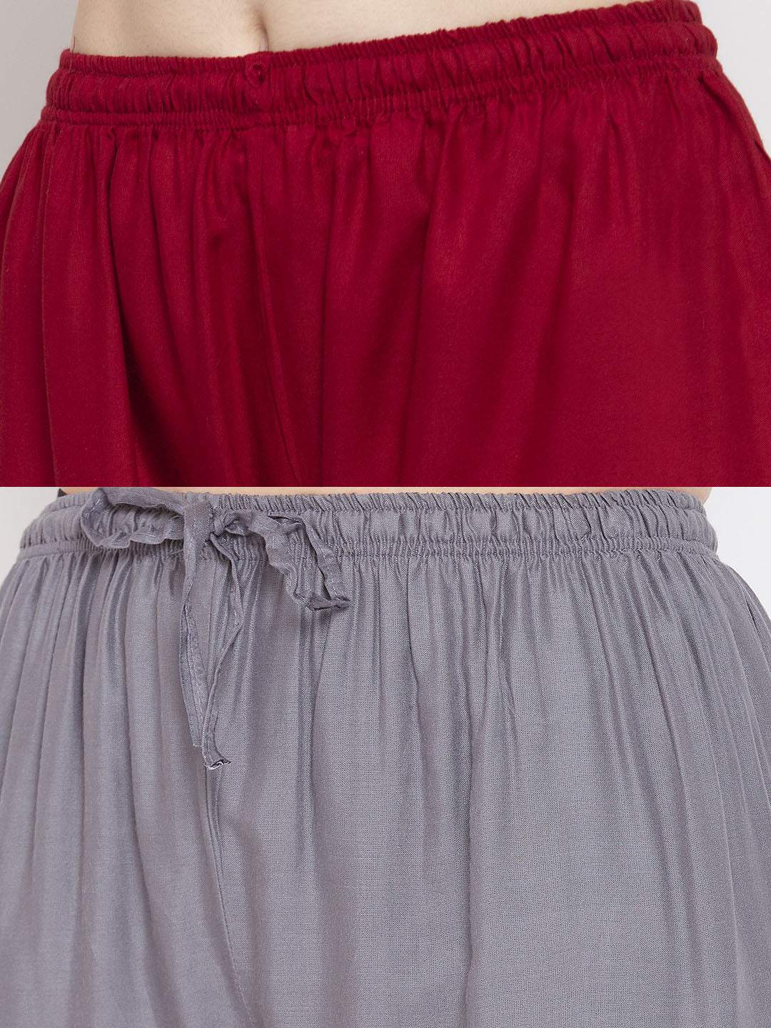Clora Solid Maroon & Grey Rayon Palazzo (Pack Of 2)
