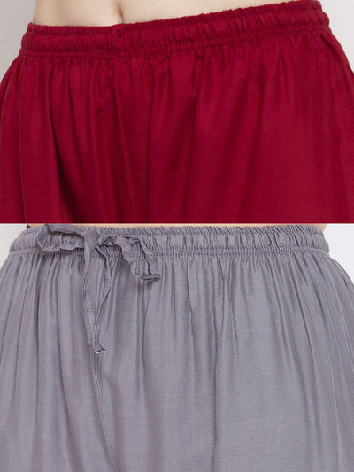 Clora Solid Maroon & Grey Rayon Palazzo (Pack Of 2)