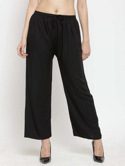 Clora Solid Black & Magenta Rayon Palazzo (Pack Of 2)