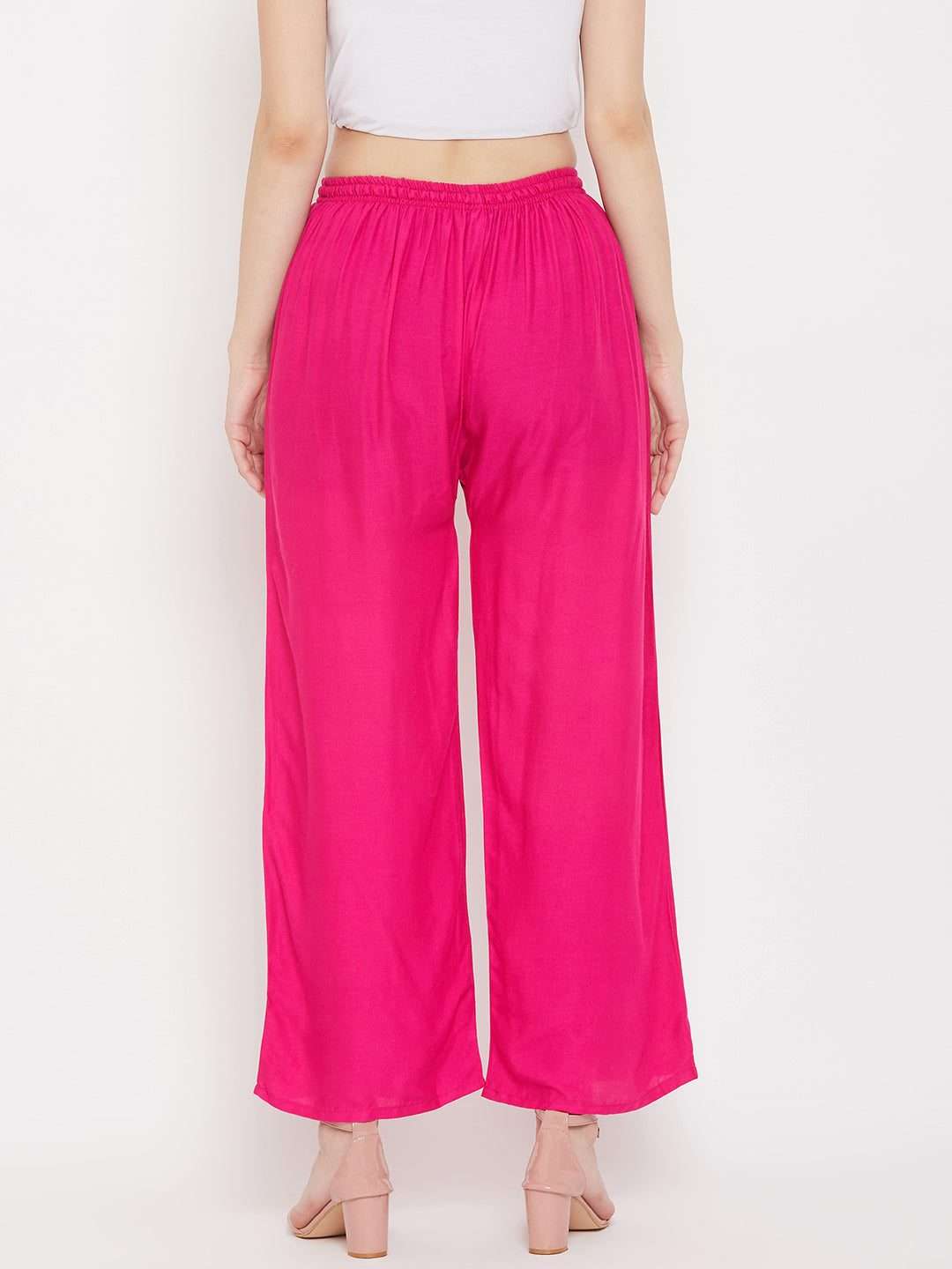 Clora Solid Black & Magenta Rayon Palazzo (Pack Of 2)