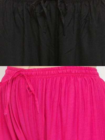 Clora Solid Black & Magenta Rayon Palazzo (Pack Of 2)