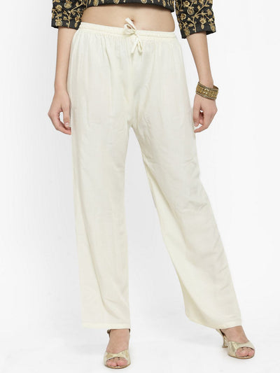 Solid cream rayon palazzo for women.