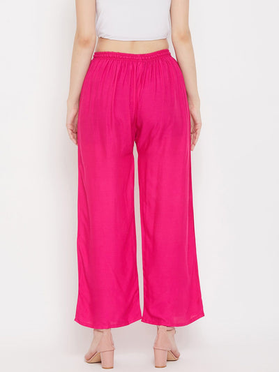 Solid Cream and Magenta Rayon Palazzo Pack for Women