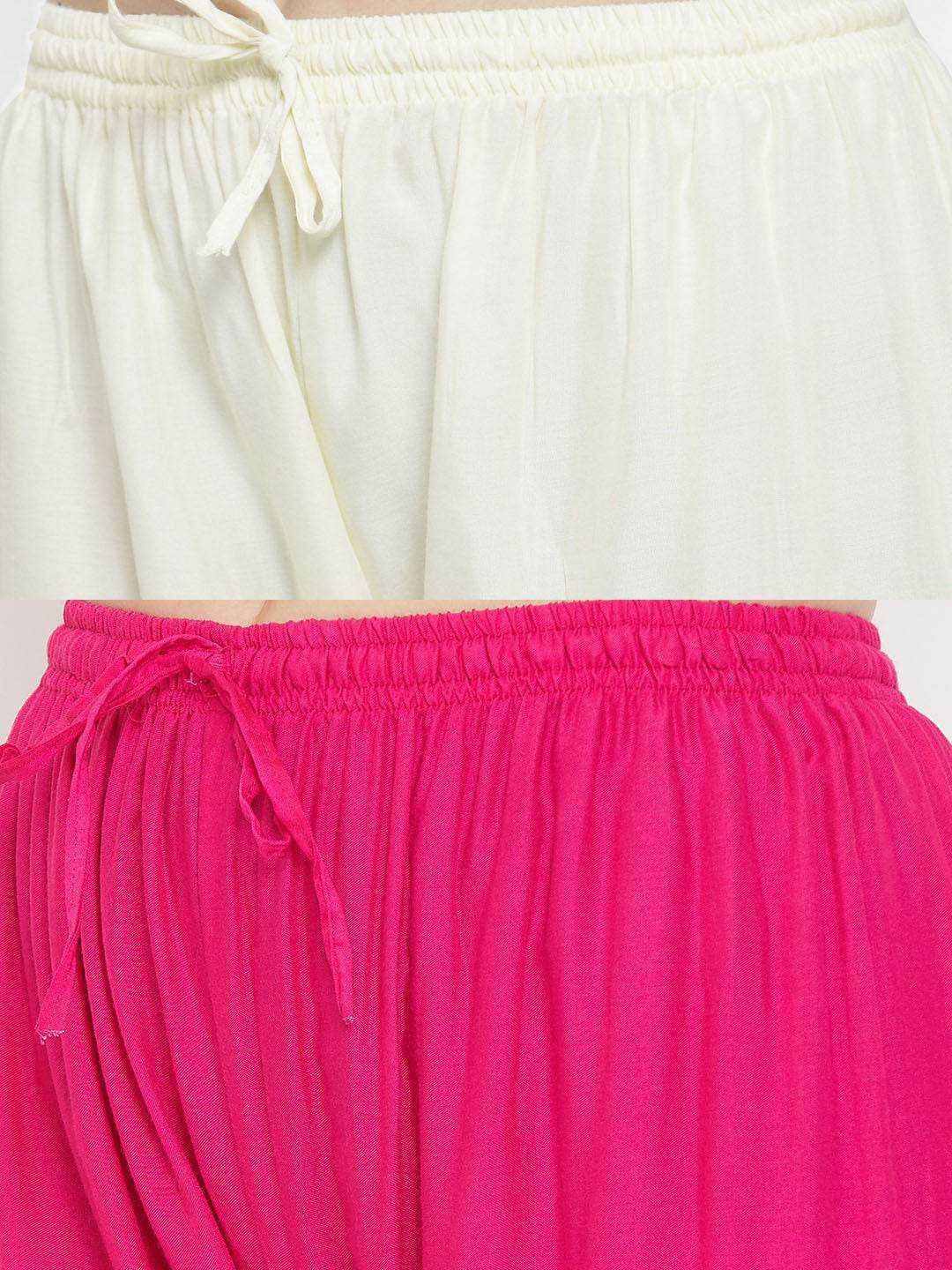 Solid cream and magenta rayon palazzo pack of two by Clora Creation.