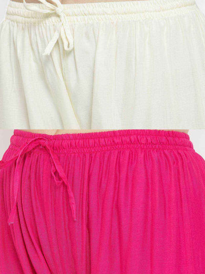 Solid cream and magenta rayon palazzo pack of two by Clora Creation.