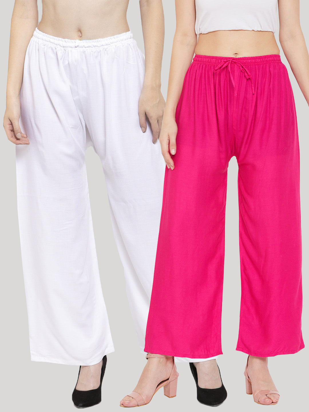 Clora Solid White & Magenta Rayon Palazzo (Pack Of 2)