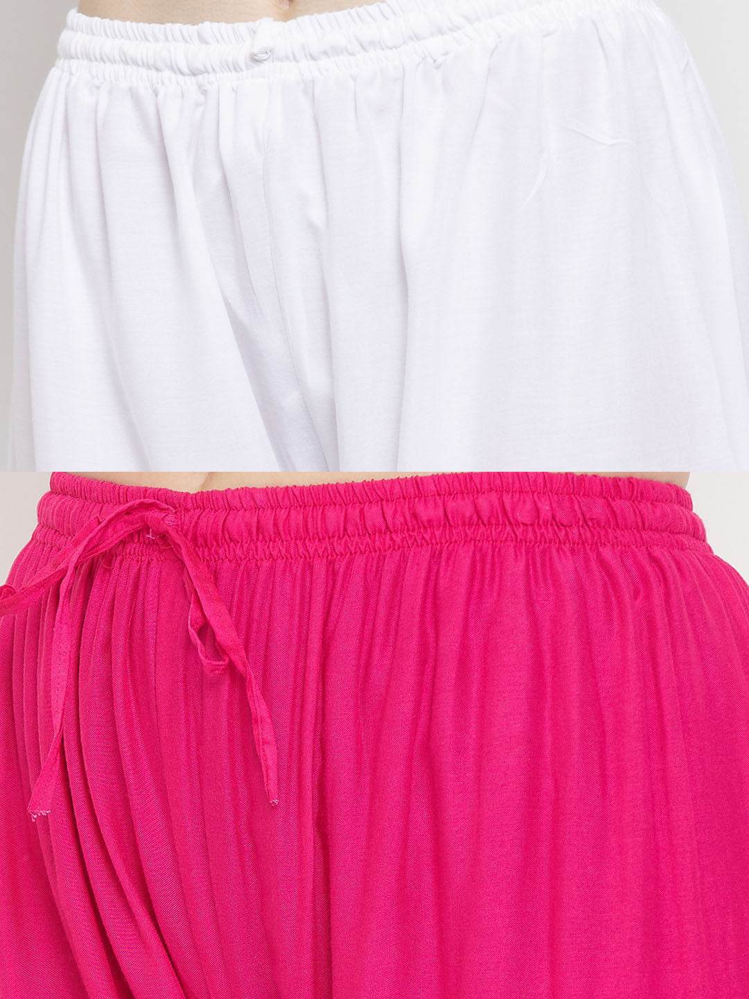 Clora Solid White & Magenta Rayon Palazzo (Pack Of 2)