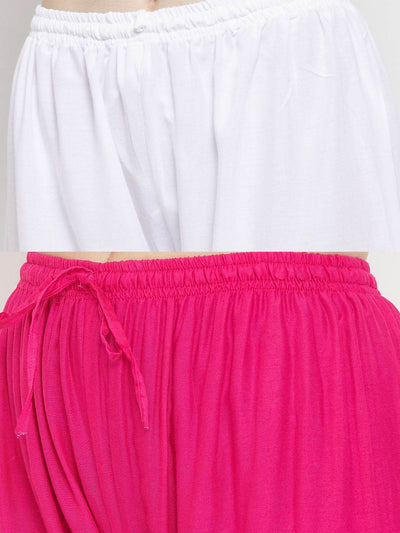 Clora Solid White & Magenta Rayon Palazzo (Pack Of 2)