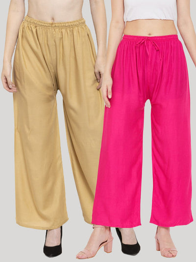 Solid fawn and magenta rayon palazzo pack of 2 by Clora Creation.