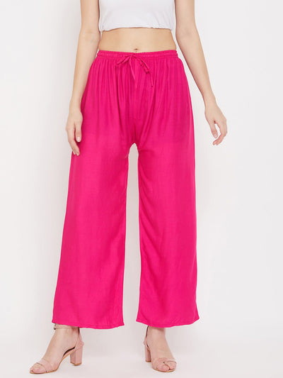 Solid fawn and magenta rayon palazzo pack, stylish women's fashion.