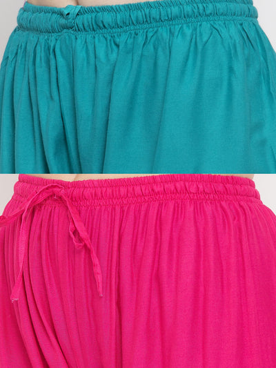 Clora Solid Turquoise & Magenta Rayon Palazzo (Pack Of 2)