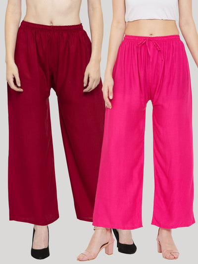 Clora Solid Maroon & Magenta Rayon Palazzo (Pack Of 2)