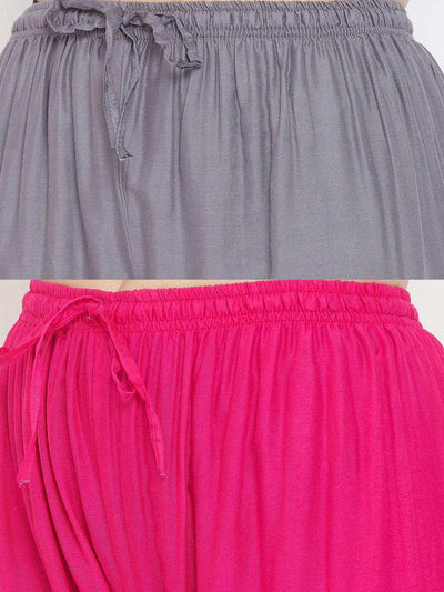 Solid grey and magenta rayon palazzo pack of two.