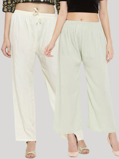 Clora Solid Cream & Pista Green Rayon Palazzo (Pack Of 2)