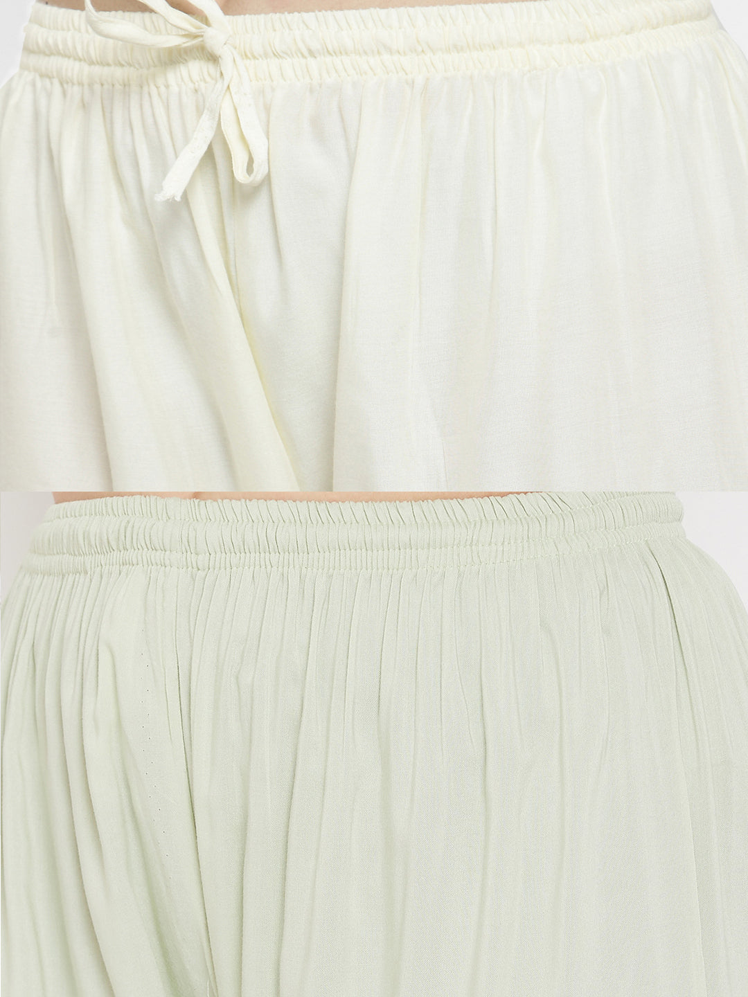 Clora Solid Cream & Pista Green Rayon Palazzo (Pack Of 2)