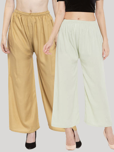 Clora Solid Fawn & Pista Green Rayon Palazzo (Pack Of 2)