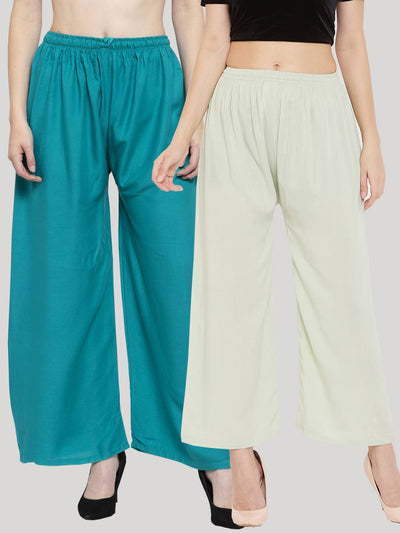 Clora Solid Turquoise & Pista Green Rayon Palazzo (Pack Of 2)