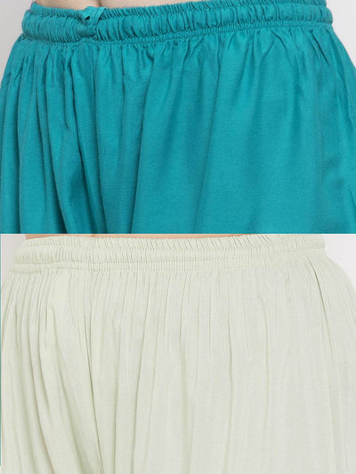 Clora Solid Turquoise & Pista Green Rayon Palazzo (Pack Of 2)