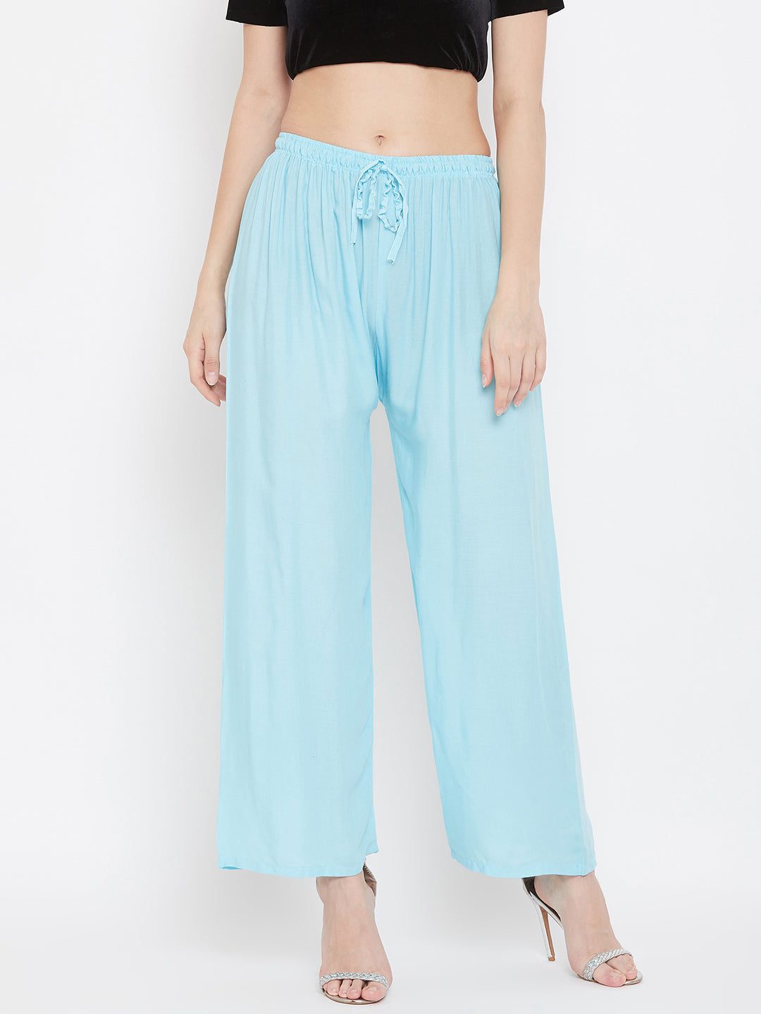 Clora Solid Sky Blue & Pista Green Rayon Palazzo (Pack Of 2)
