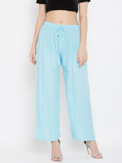 Clora Solid Sky Blue & Pista Green Rayon Palazzo (Pack Of 2)