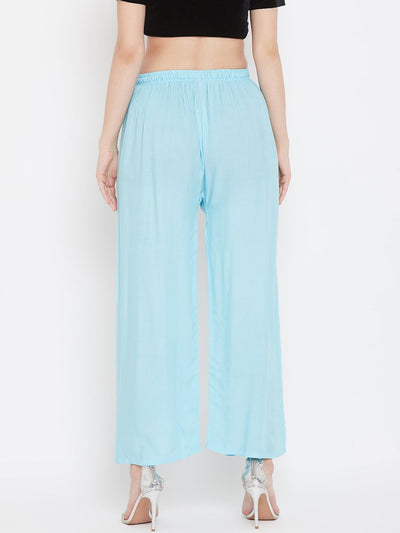 Clora Solid Sky Blue & Pista Green Rayon Palazzo (Pack Of 2)