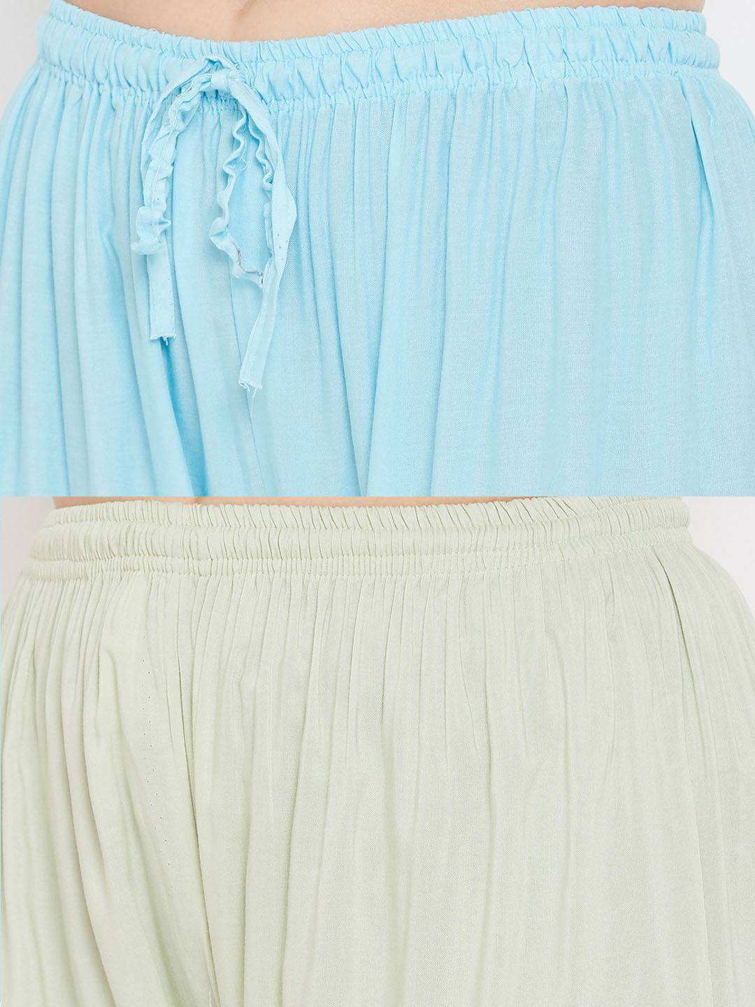 Clora Solid Sky Blue & Pista Green Rayon Palazzo (Pack Of 2)