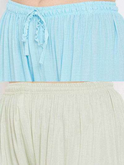 Clora Solid Sky Blue & Pista Green Rayon Palazzo (Pack Of 2)