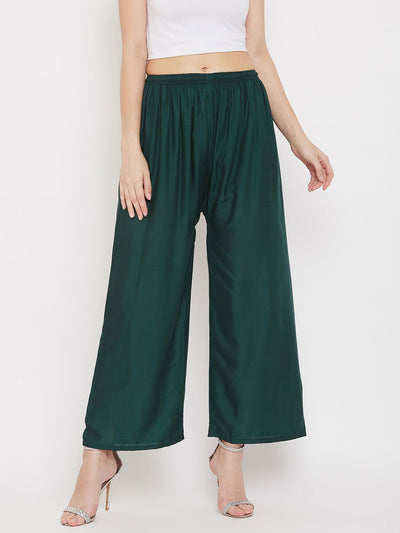 Clora Solid Black & Bottle Green Rayon Palazzo (Pack Of 2)