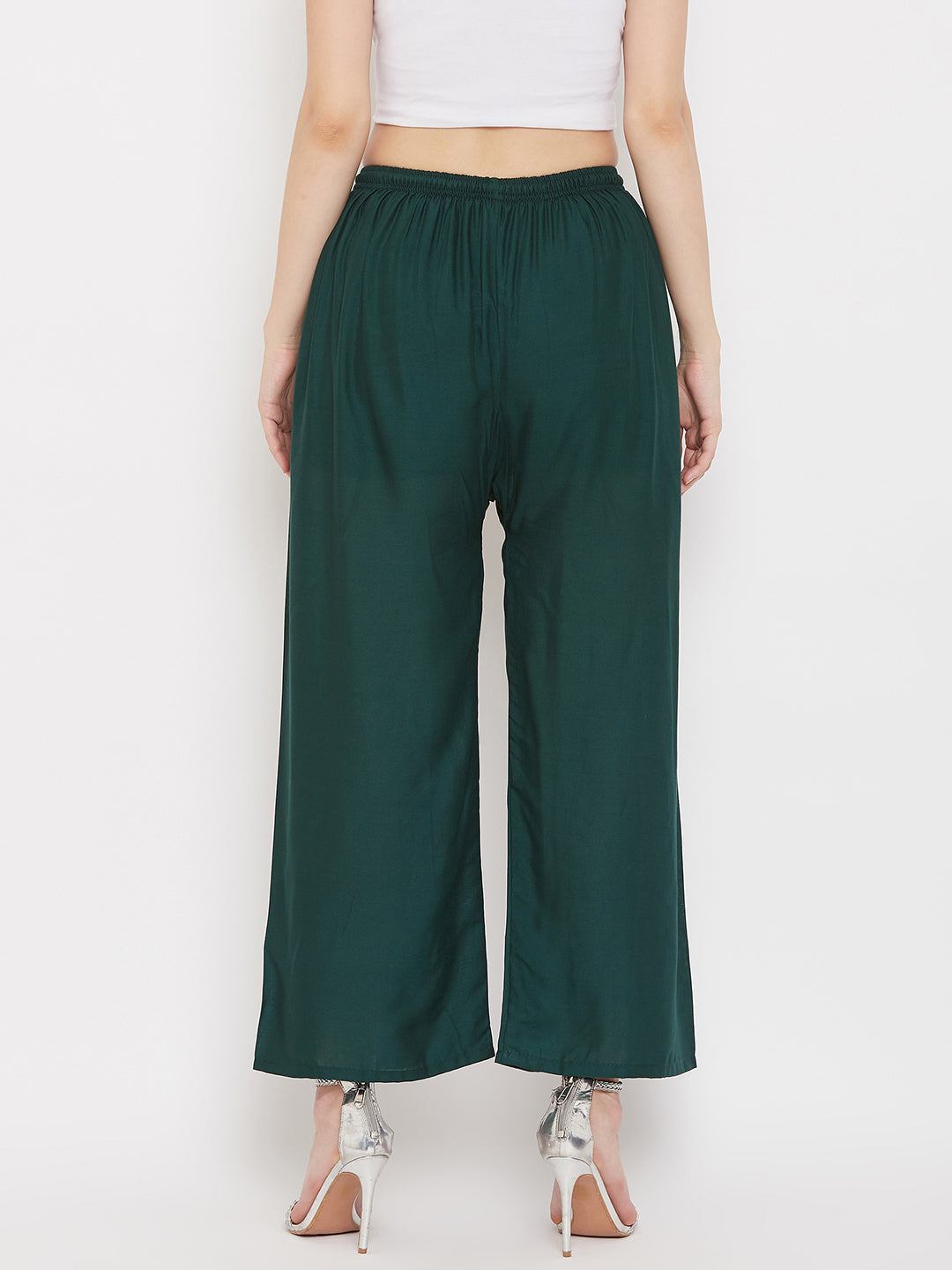 Clora Solid Black & Bottle Green Rayon Palazzo (Pack Of 2)