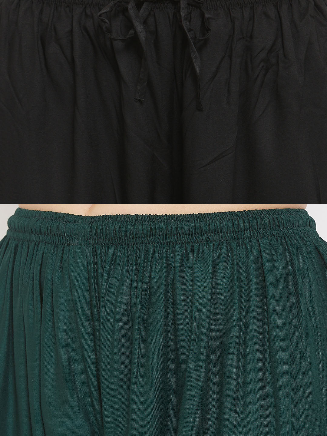 Clora Solid Black & Bottle Green Rayon Palazzo (Pack Of 2)