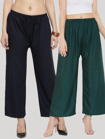 Solid Navy Blue & Bottle Green Rayon Palazzo (Pack Of 2)