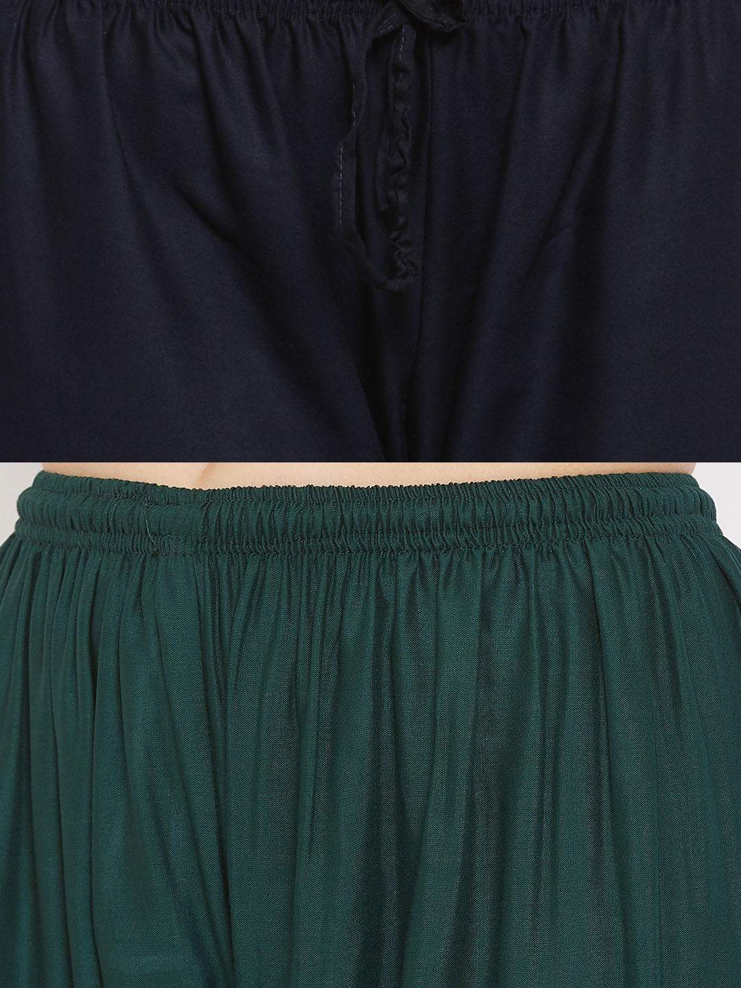 Clora Solid Navy Blue & Bottle Green Rayon Palazzo (Pack Of 2)