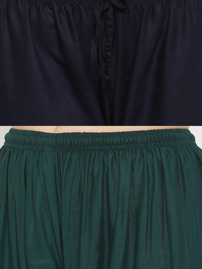 Clora Solid Navy Blue & Bottle Green Rayon Palazzo (Pack Of 2)