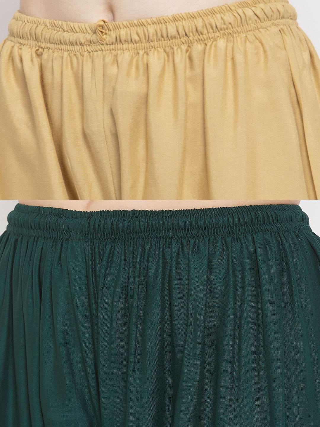 Solid Fawn and Bottle Green Rayon Palazzo pack of 2, featuring comfortable fit and elegant design for women.