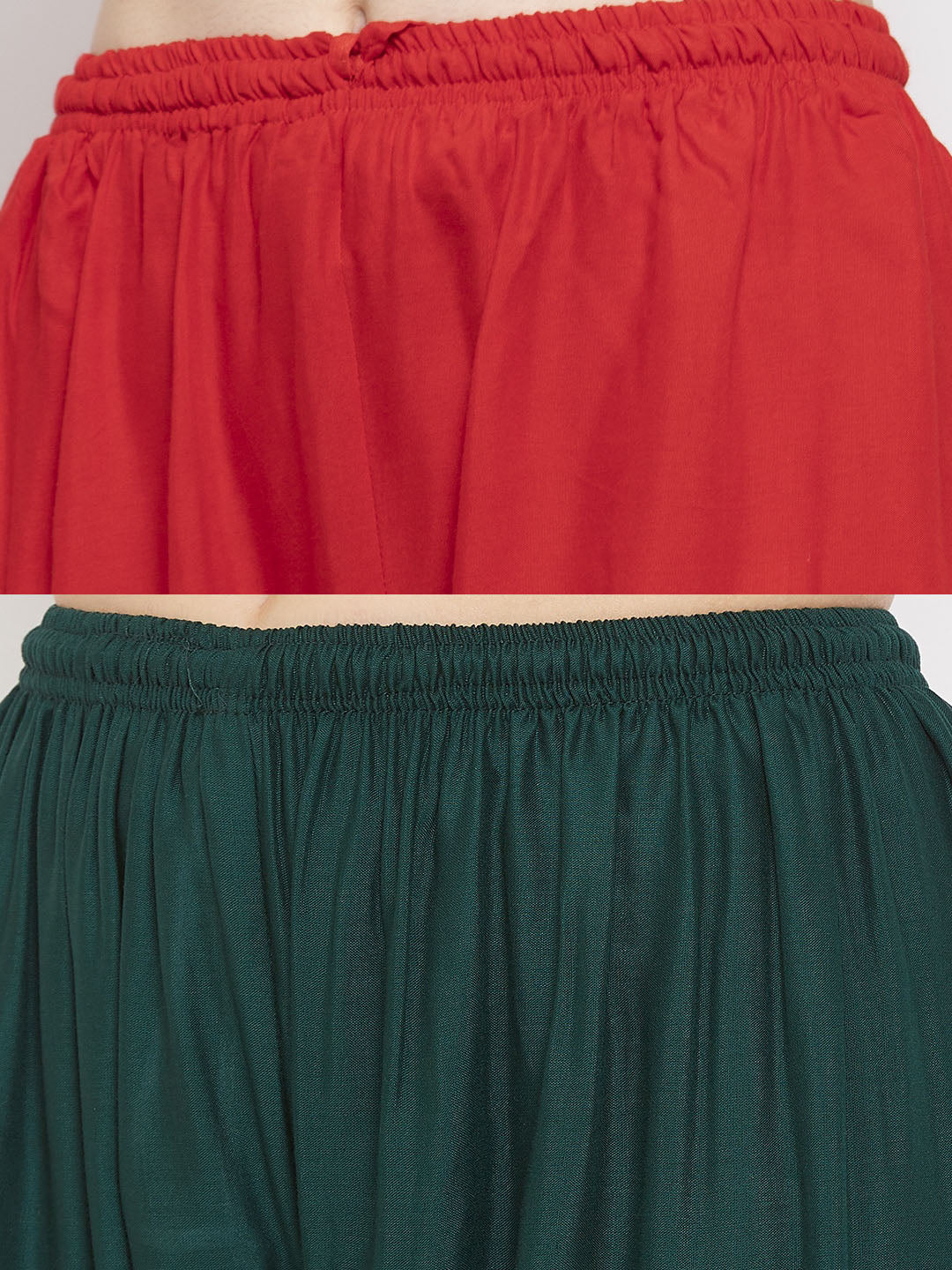 Clora Solid Red & Bottle Green Rayon Palazzo (Pack Of 2)