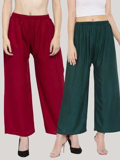 Solid maroon and bottle green rayon palazzo pack for fashion-forward women.
