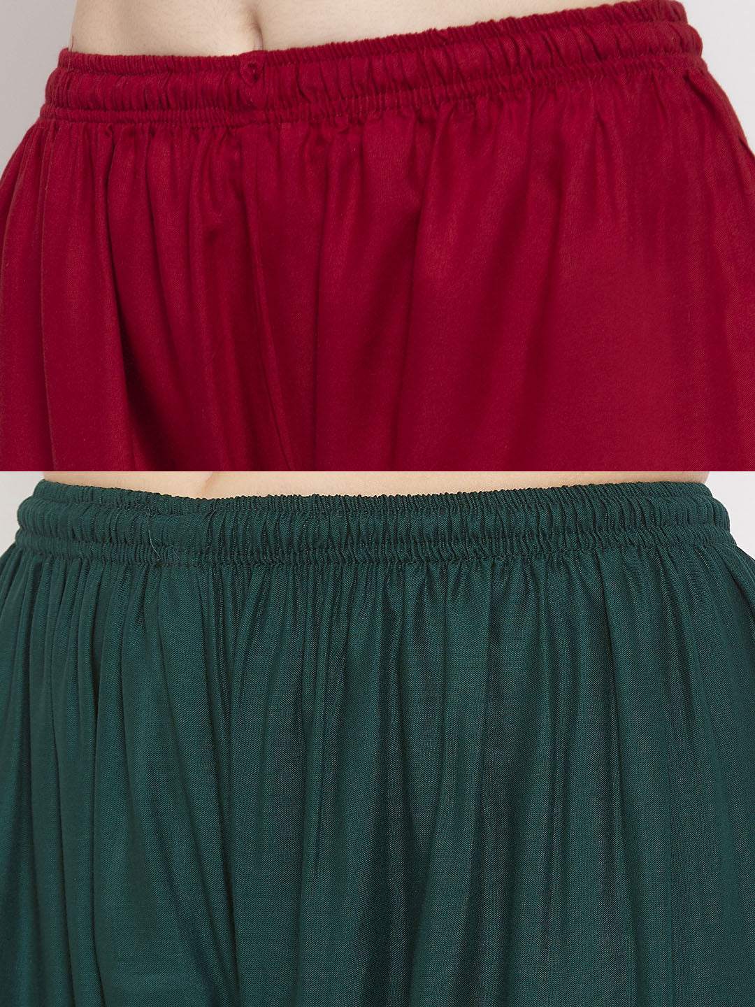 Solid maroon and bottle green rayon palazzo pants pack of 2.