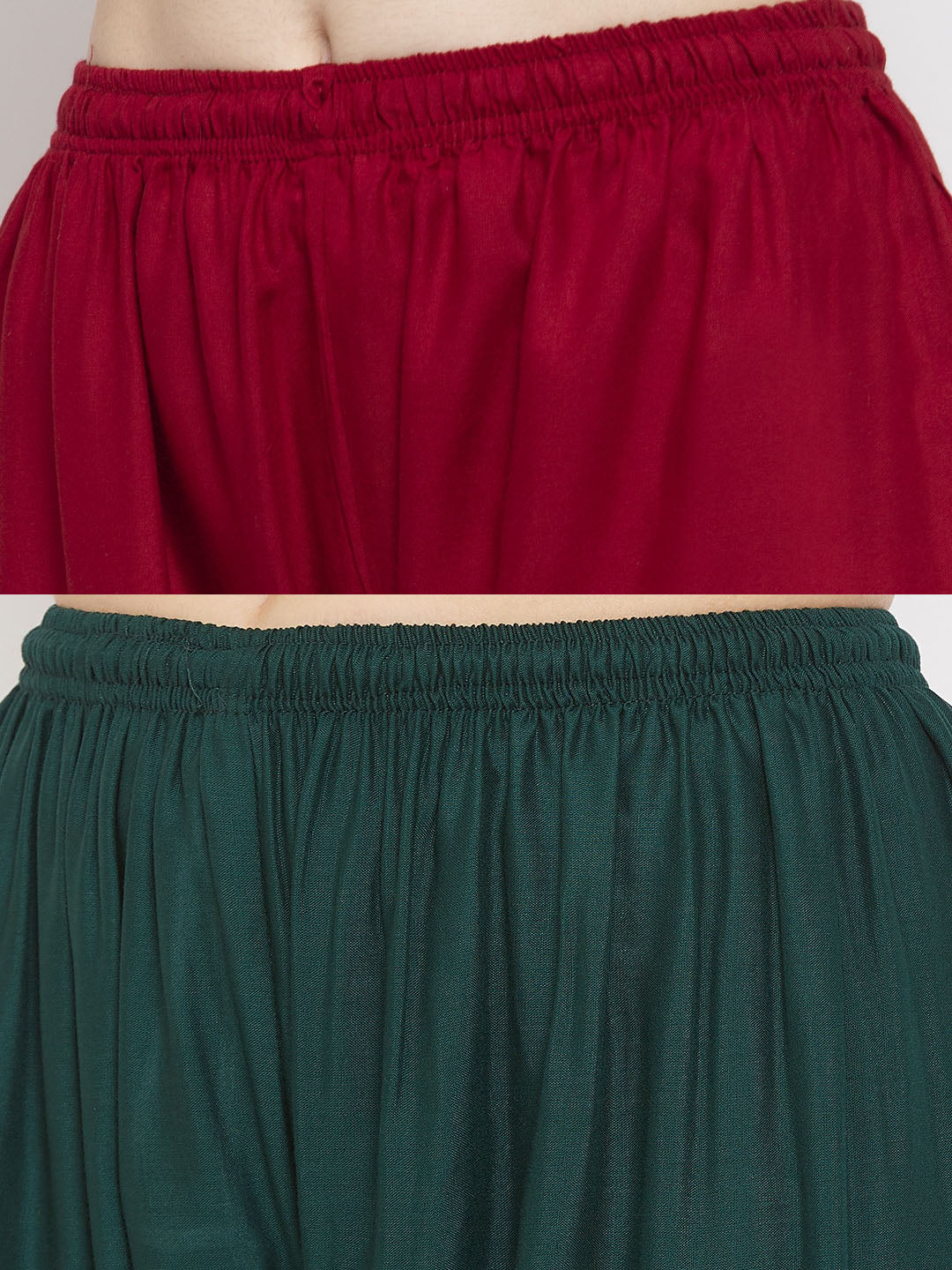 Clora Solid Maroon & Bottle Green Rayon Palazzo (Pack Of 2)