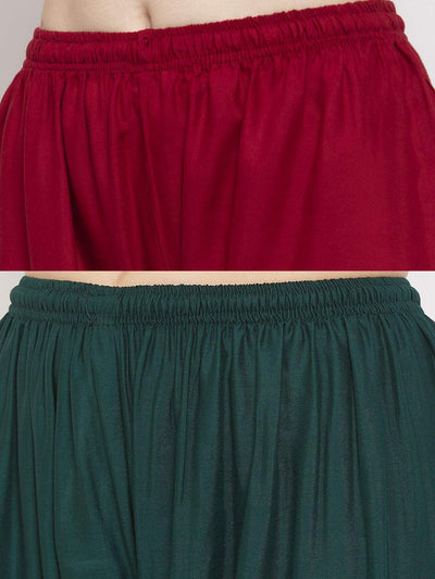 Solid maroon and bottle green rayon palazzo pants pack of 2.